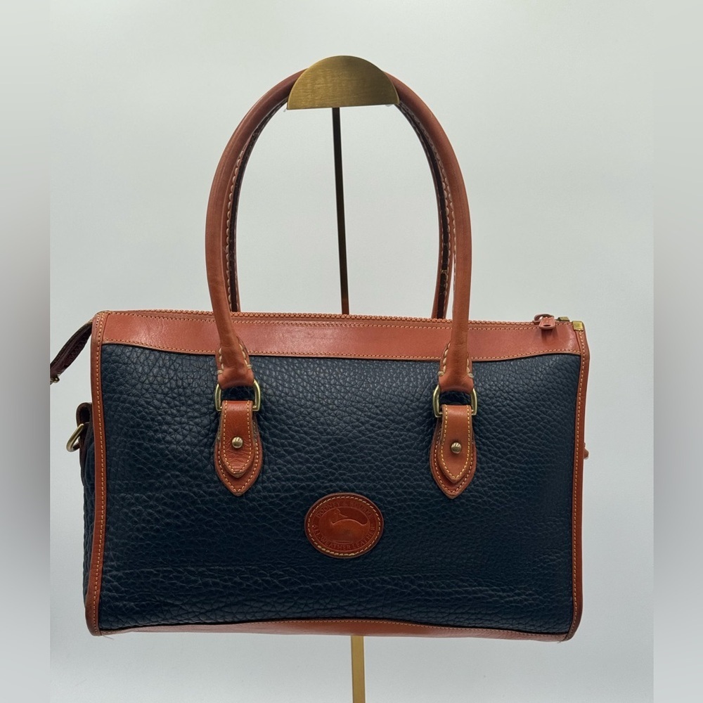 Dooney and Bourke Vintage Satchel Bag Black Pebbled Leather Brown  Accents
